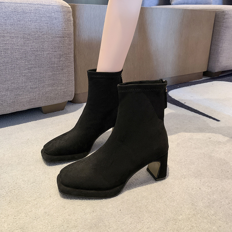 High-heeled square head martin boots France style boots for women