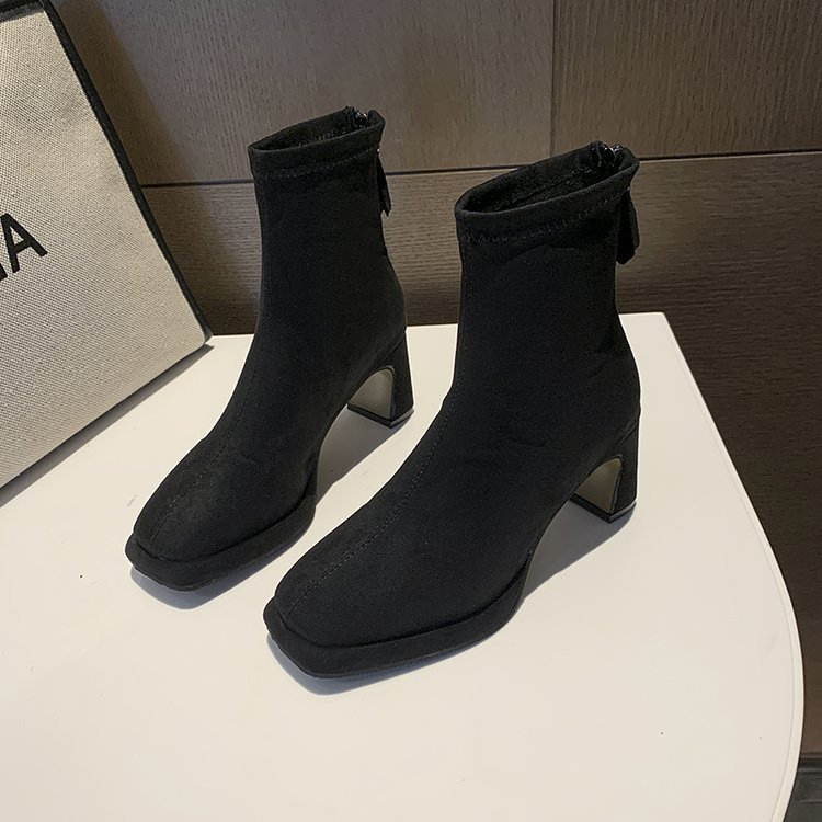 High-heeled square head martin boots France style boots for women