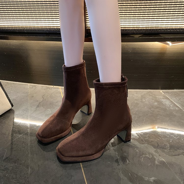 High-heeled square head martin boots France style boots for women