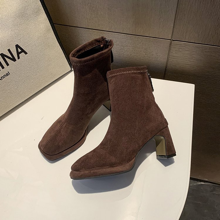 High-heeled square head martin boots France style boots for women