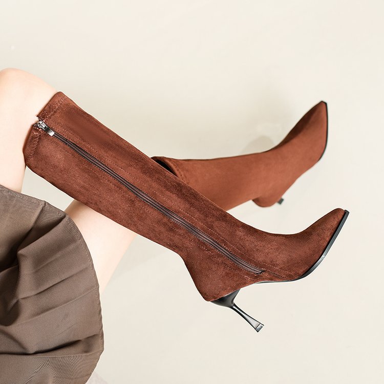 Fine-root side zipper boots high-heeled thigh boots