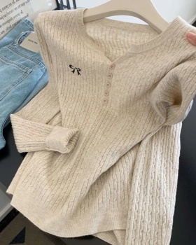 V-neck bow tops autumn and winter lazy sweater for women