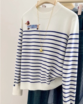 Stripe autumn cartoon round neck sweater for women