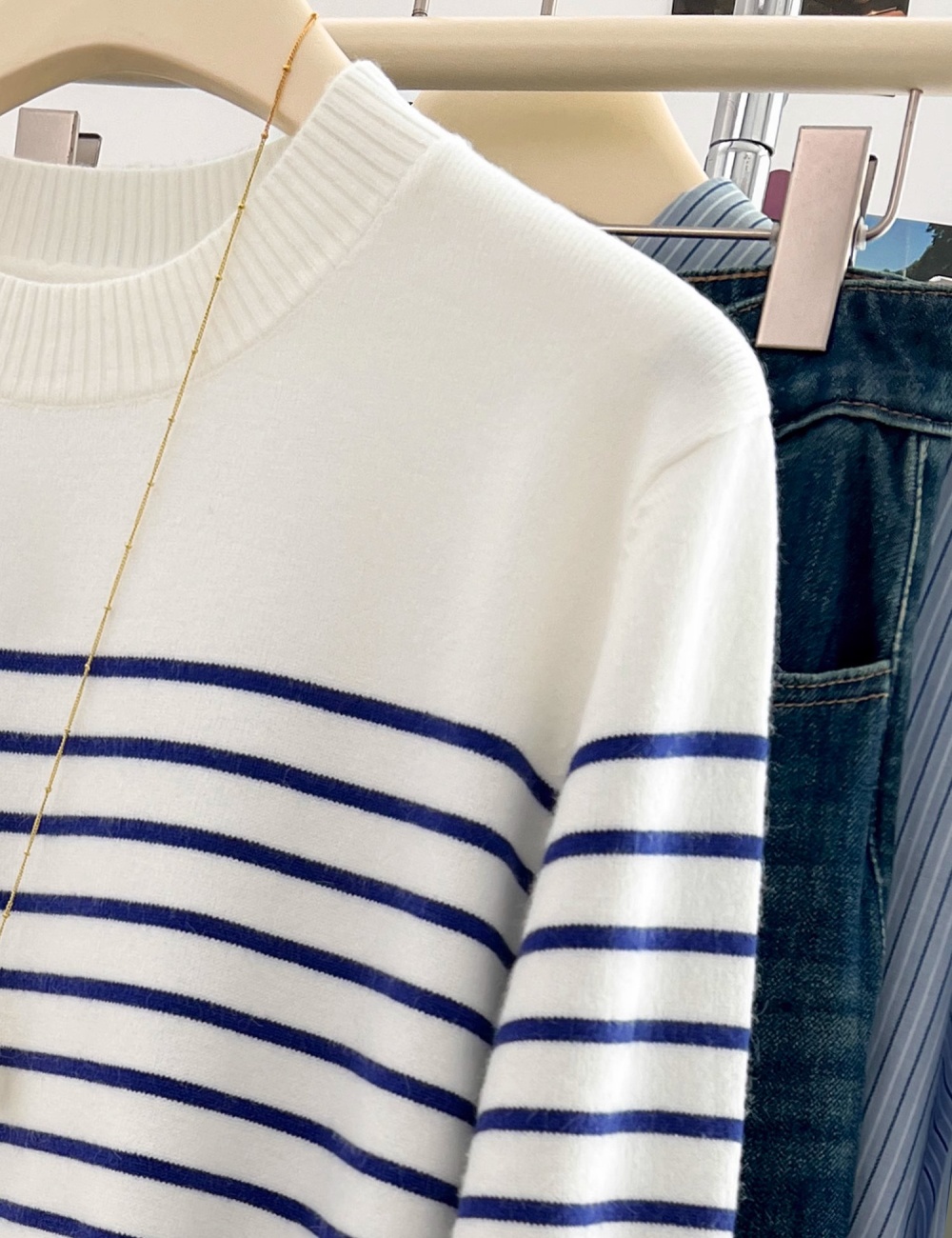 Stripe autumn cartoon round neck sweater for women