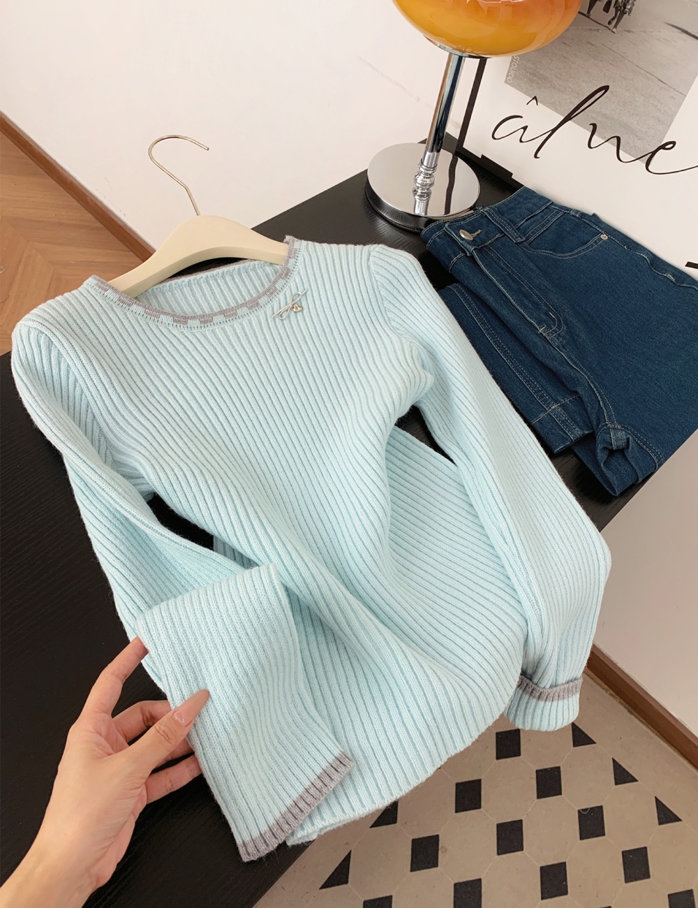 Show young round neck tops knitted pullover sweater for women