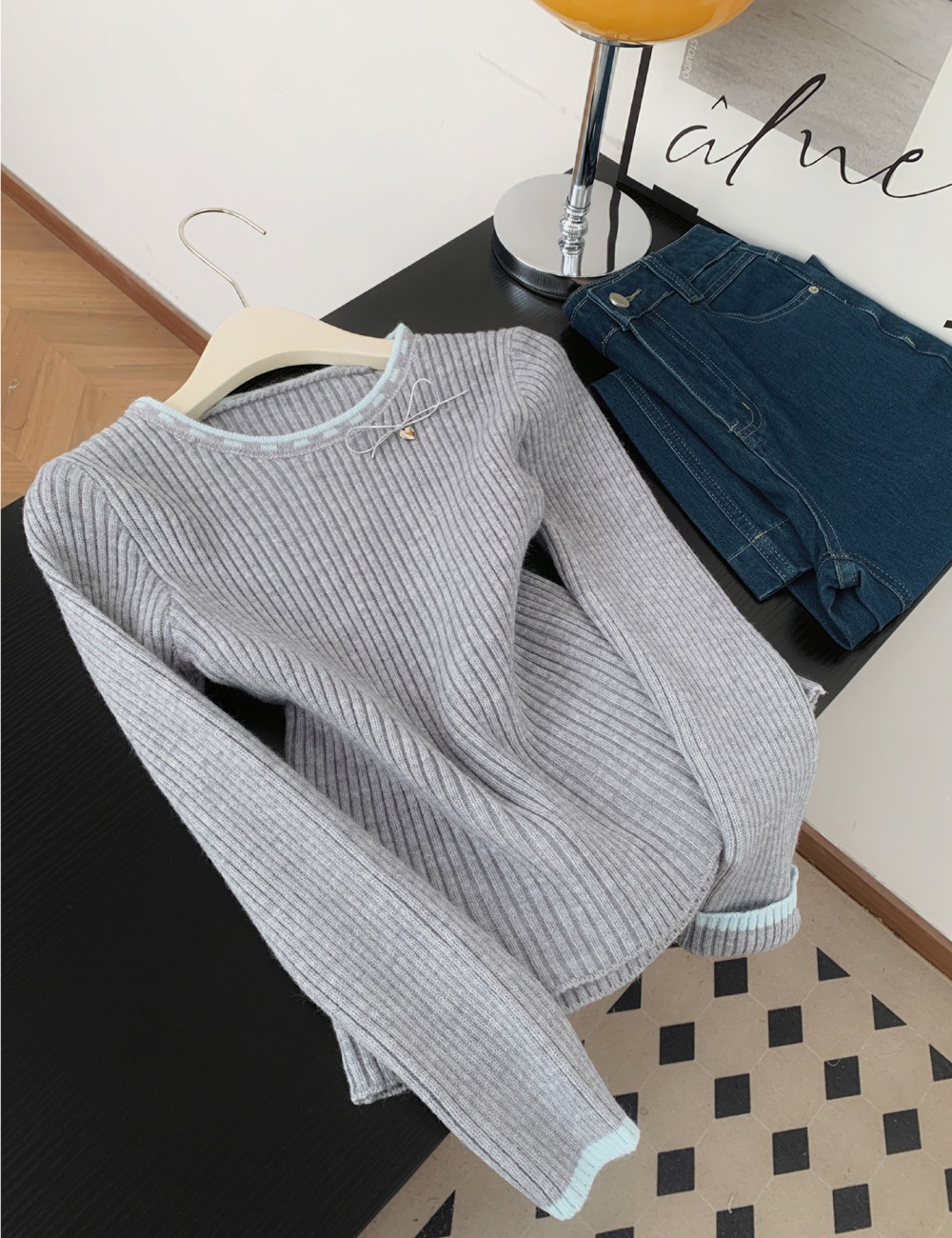 Show young round neck tops knitted pullover sweater for women