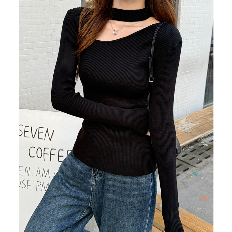 Black T-shirt autumn and winter bottoming shirt for women