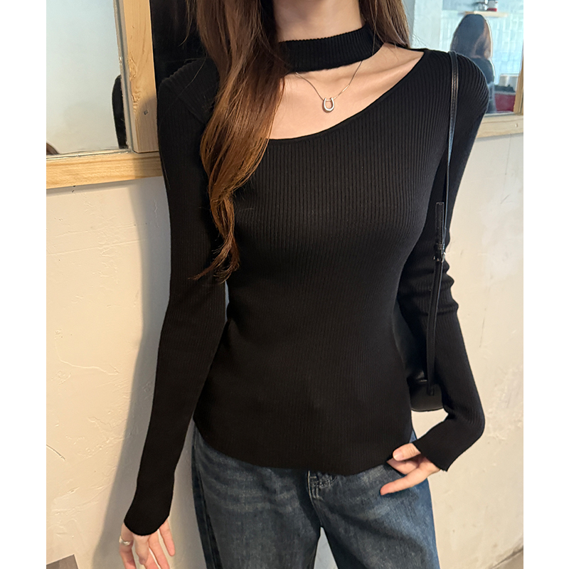 Black T-shirt autumn and winter bottoming shirt for women