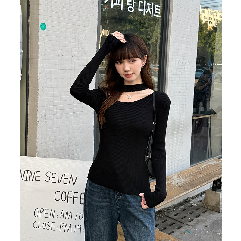 Black T-shirt autumn and winter bottoming shirt for women