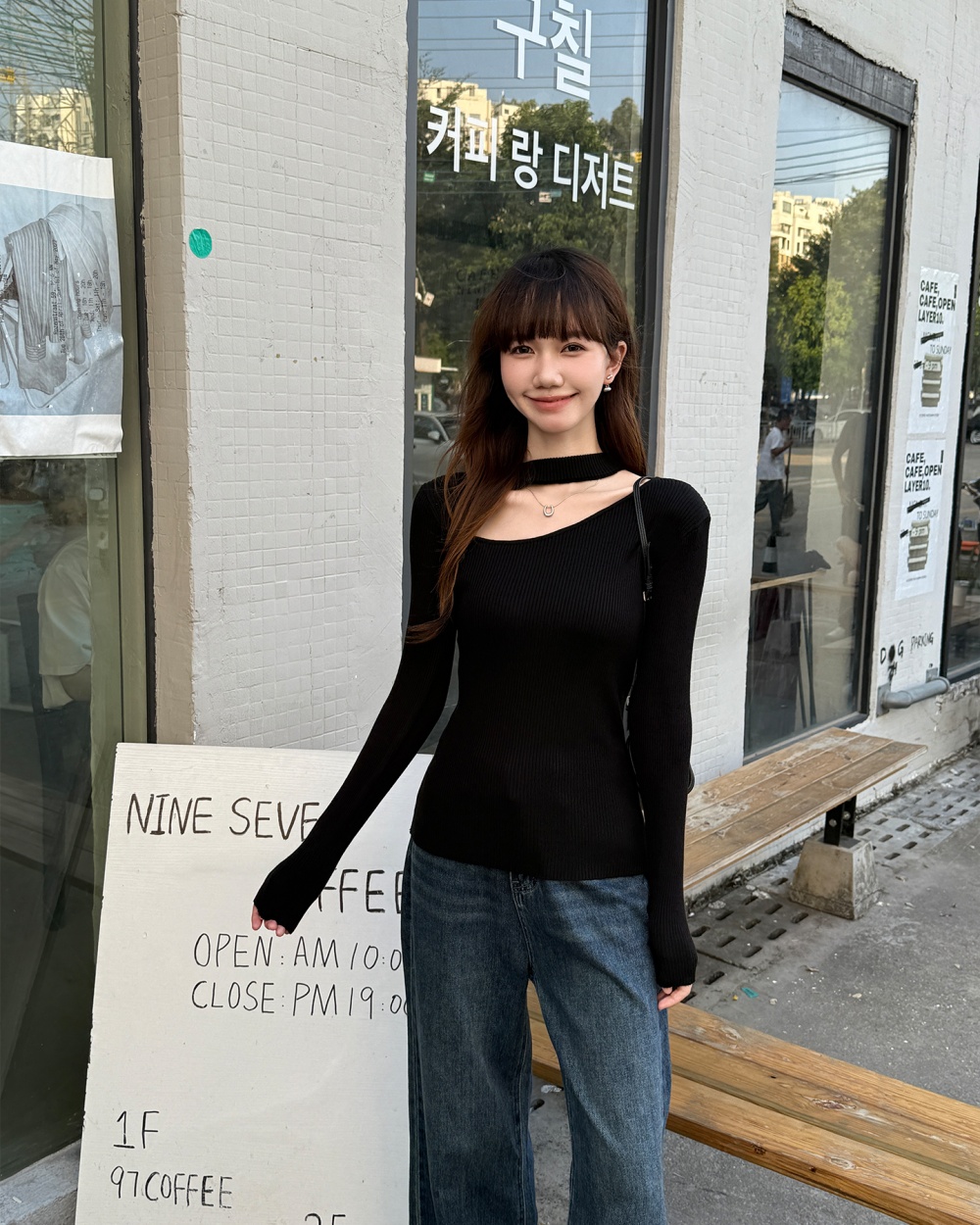 Black T-shirt autumn and winter bottoming shirt for women