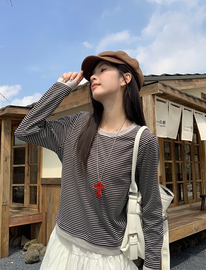 Long sleeve T-shirt mixed colors tops for women