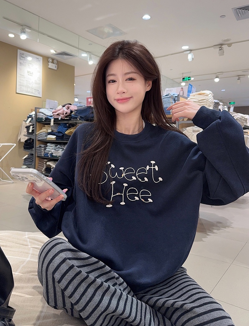 Embroidered flowers autumn and winter Korean style tops