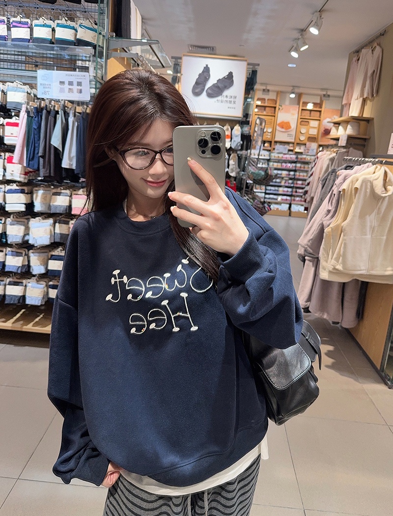 Embroidered flowers autumn and winter Korean style tops