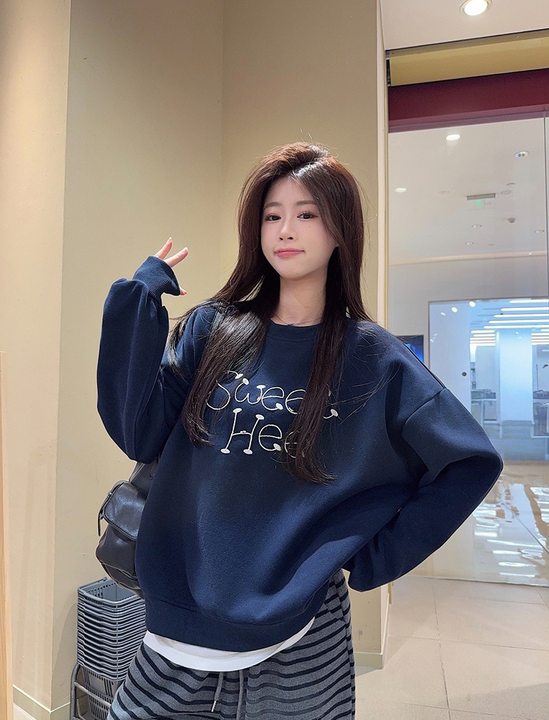 Embroidered flowers autumn and winter Korean style tops