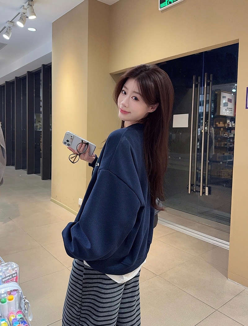 Embroidered flowers autumn and winter Korean style tops