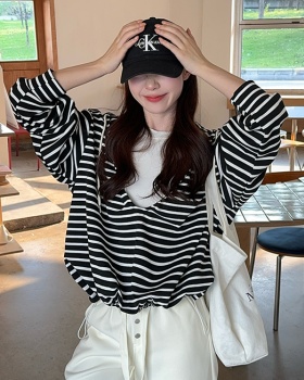 Thin Pseudo-two hoodie hooded autumn tops for women