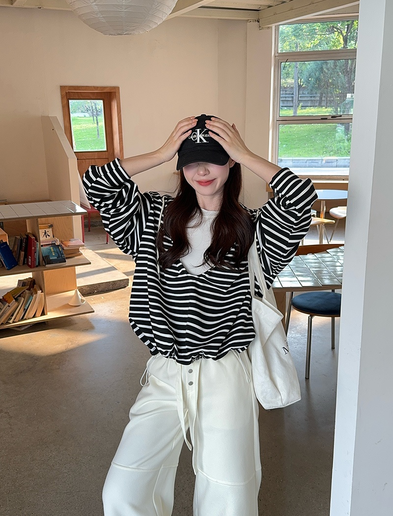 Thin Pseudo-two hoodie hooded autumn tops for women