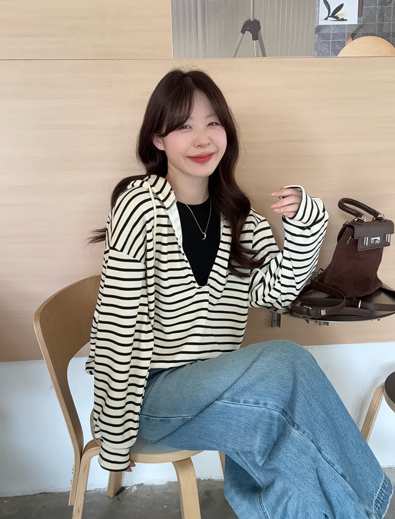 Thin Pseudo-two hoodie hooded autumn tops for women