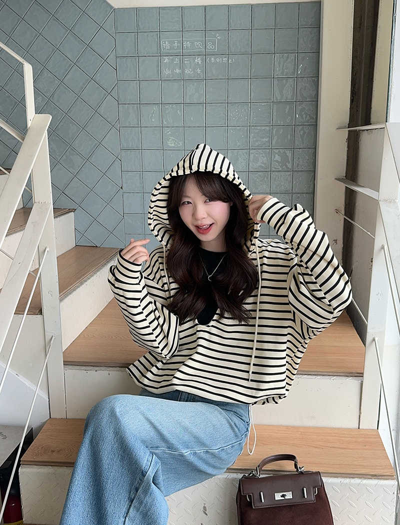 Thin Pseudo-two hoodie hooded autumn tops for women