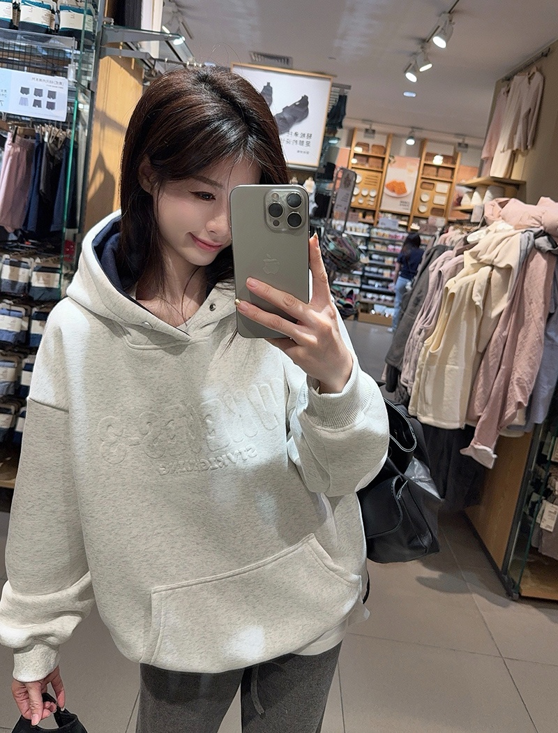 Hooded thermal tops thick plus velvet hoodie for women