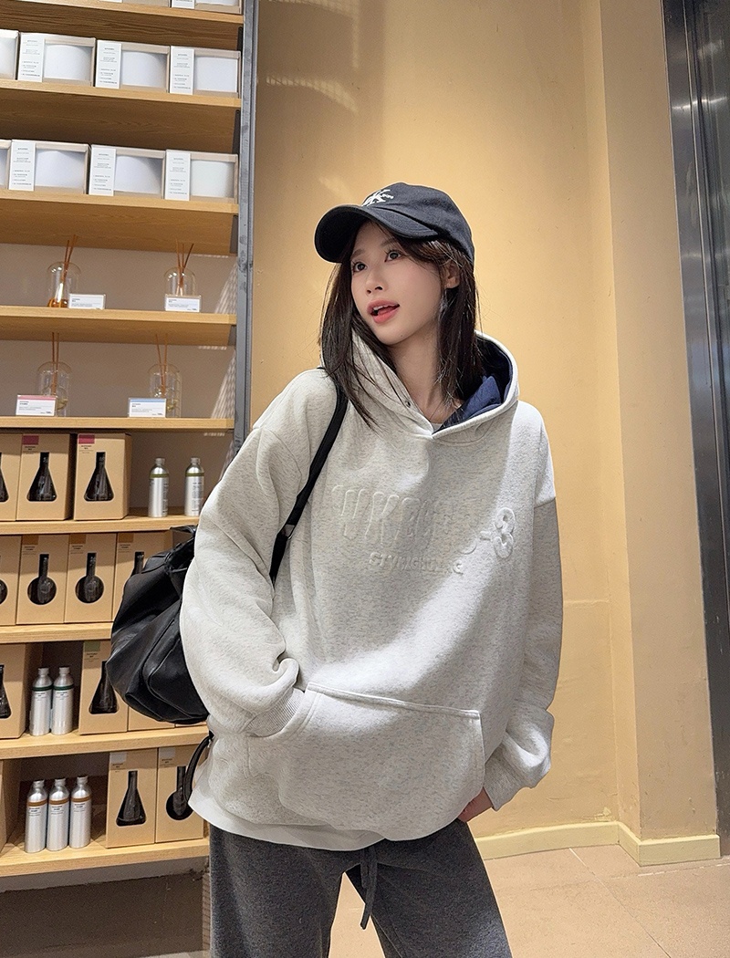 Hooded thermal tops thick plus velvet hoodie for women