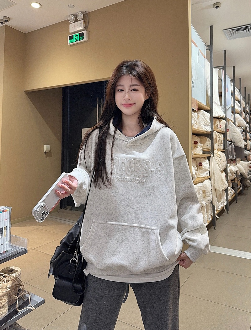 Hooded thermal tops thick plus velvet hoodie for women