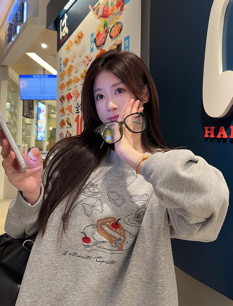 Long large yard round neck hoodie cartoon thermal tops