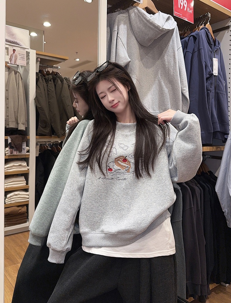 Long large yard round neck hoodie cartoon thermal tops