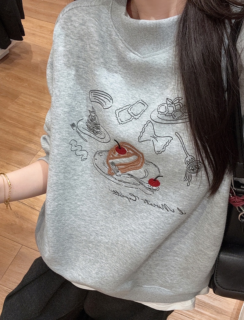 Long large yard round neck hoodie cartoon thermal tops
