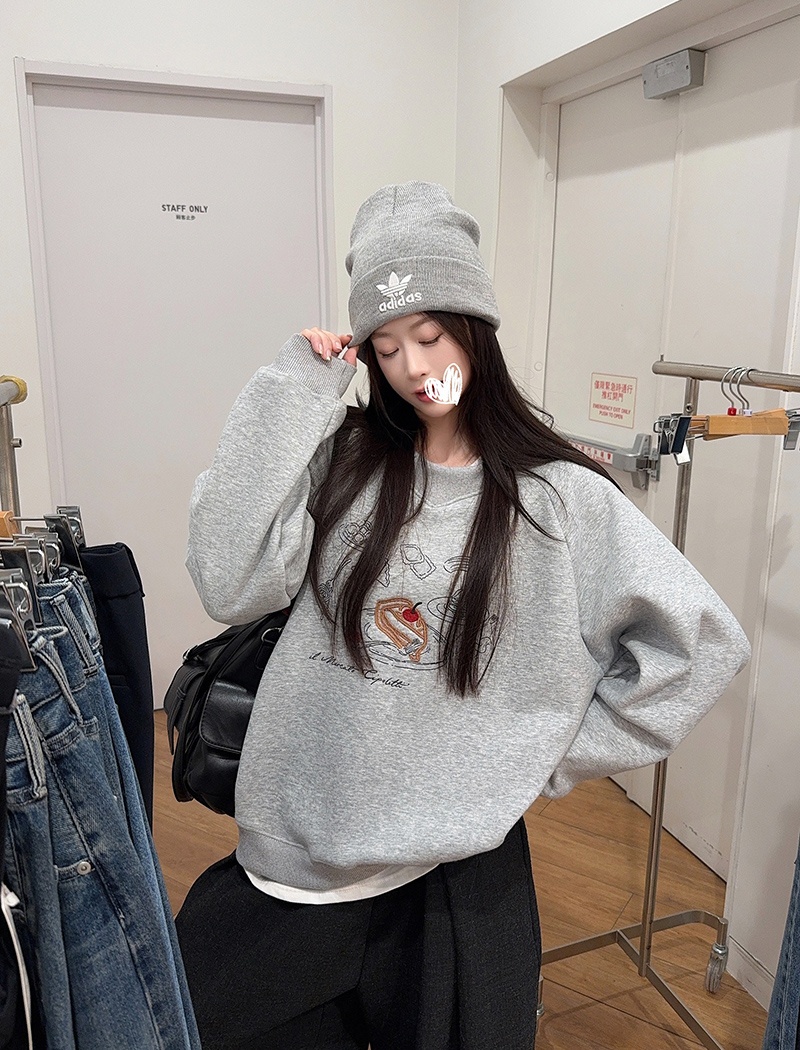 Long large yard round neck hoodie cartoon thermal tops