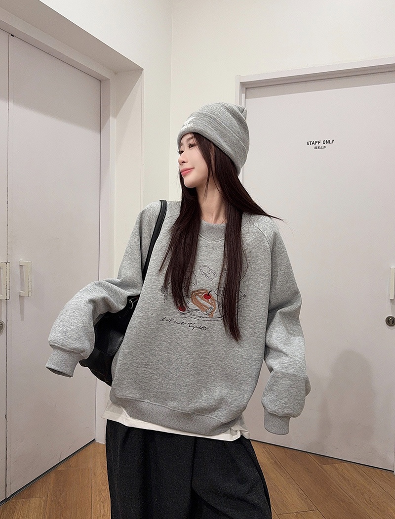 Long large yard round neck hoodie cartoon thermal tops