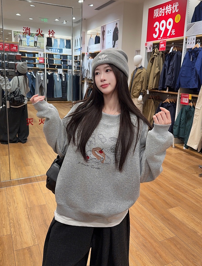 Long large yard round neck hoodie cartoon thermal tops