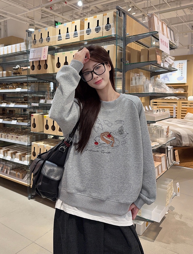 Long large yard round neck hoodie cartoon thermal tops