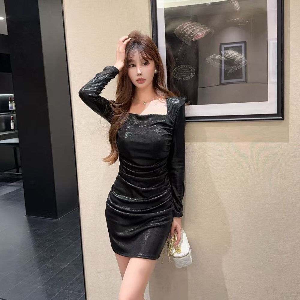 Long sleeve package hip temperament dress