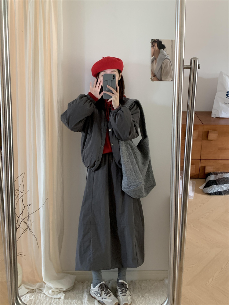 Gray cotton coat coat a set for women