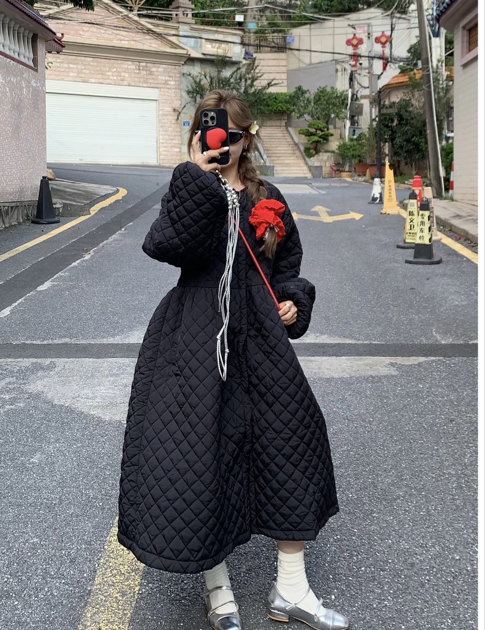 Large yard loose winter cotton coat long thick dress