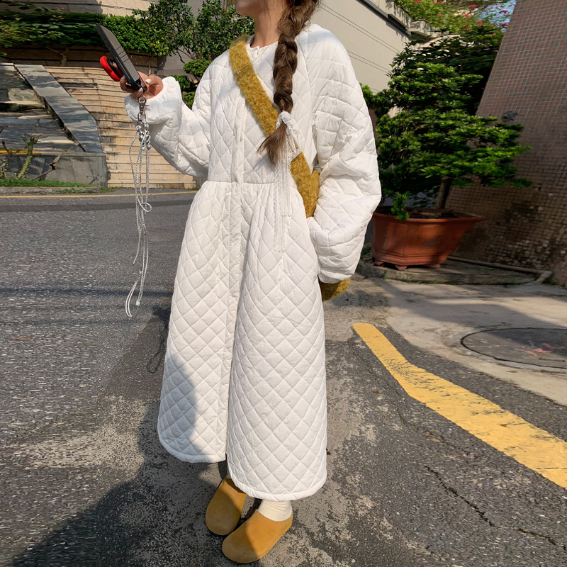 Large yard loose winter cotton coat long thick dress