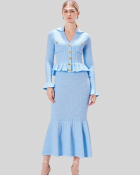 Lapel long sleeve fashion knitted autumn and winter dress