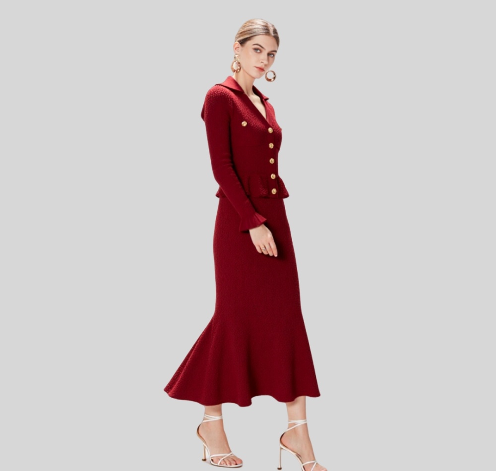 Lapel long sleeve fashion knitted autumn and winter dress