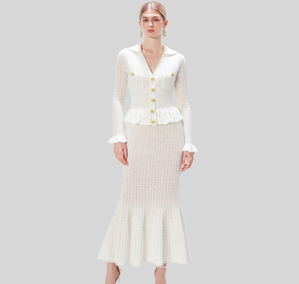 Lapel long sleeve fashion knitted autumn and winter dress