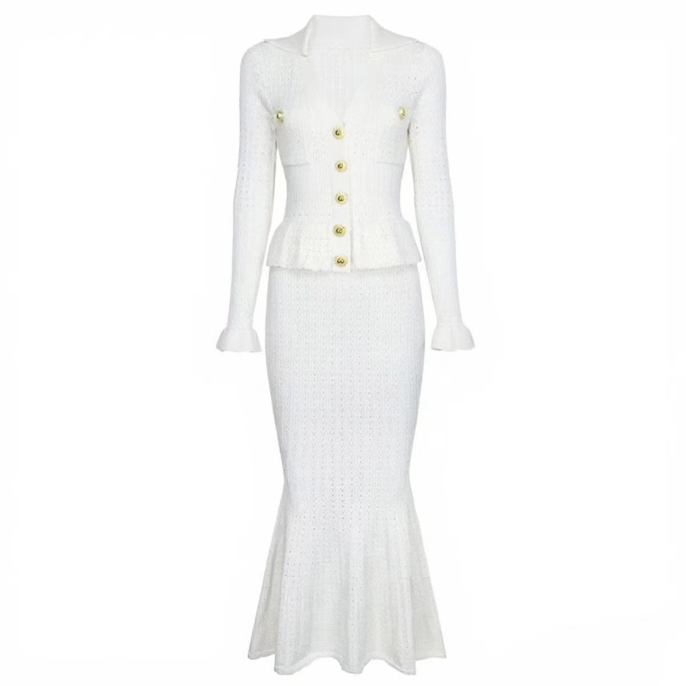 Lapel long sleeve fashion knitted autumn and winter dress