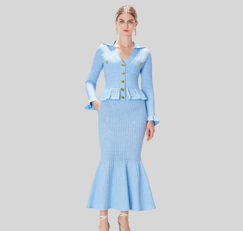 Lapel long sleeve fashion knitted autumn and winter dress