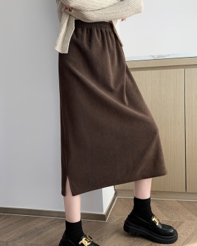 High waist loose long one step skirt black slim split skirt