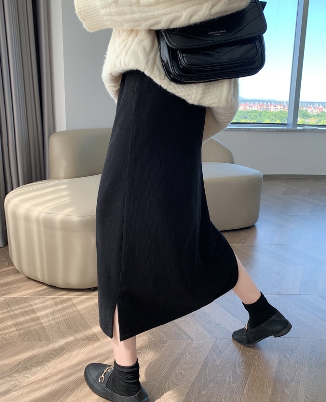 High waist loose long one step skirt black slim split skirt