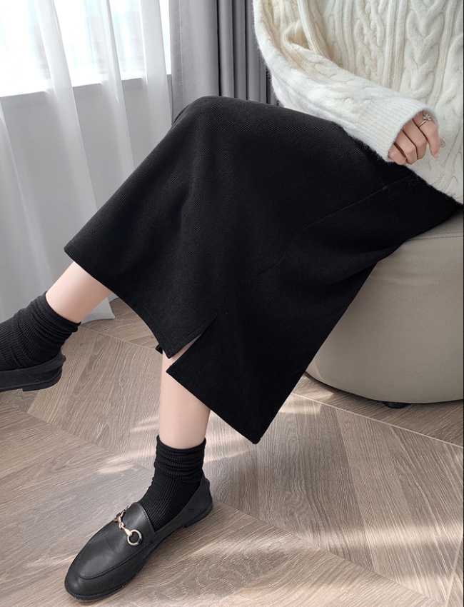 High waist loose long one step skirt black slim split skirt