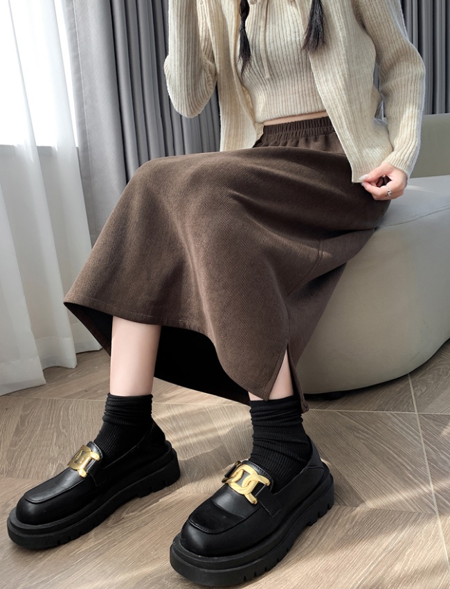 High waist loose long one step skirt black slim split skirt