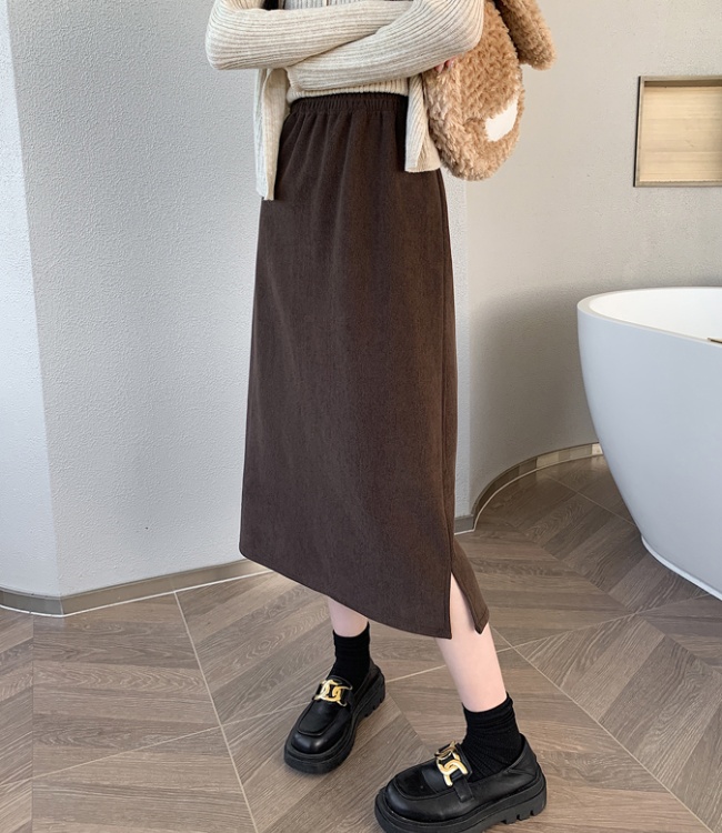 High waist loose long one step skirt black slim split skirt