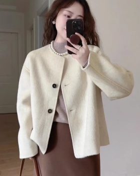 Woolen overcoat round neck woolen coat for women