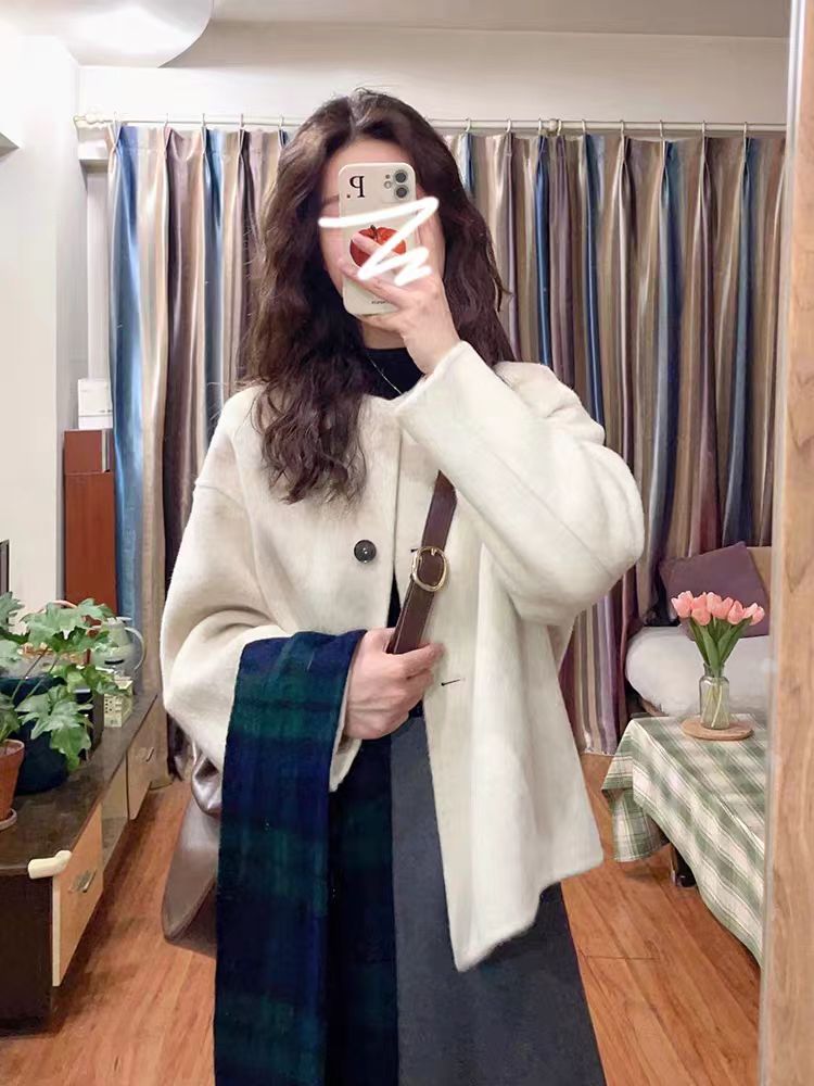 Woolen overcoat round neck woolen coat for women