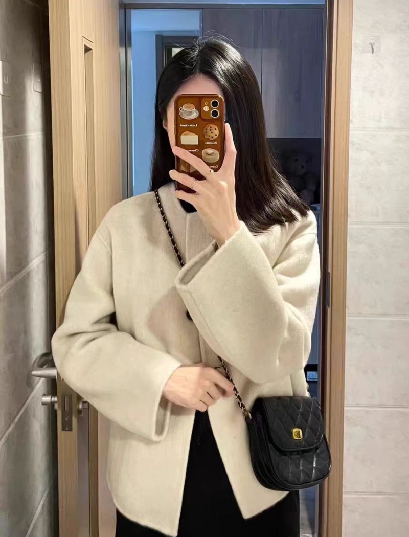 Woolen overcoat round neck woolen coat for women